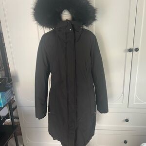 Tommy Hilfiger Black Puffer Coat with Fur Hood 3/4 length